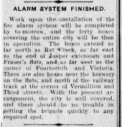 1907-09-30 The Edmonton Bulletin, September 30, 1907, Page 8, Item Ar00816 (Alarm System Finished)
